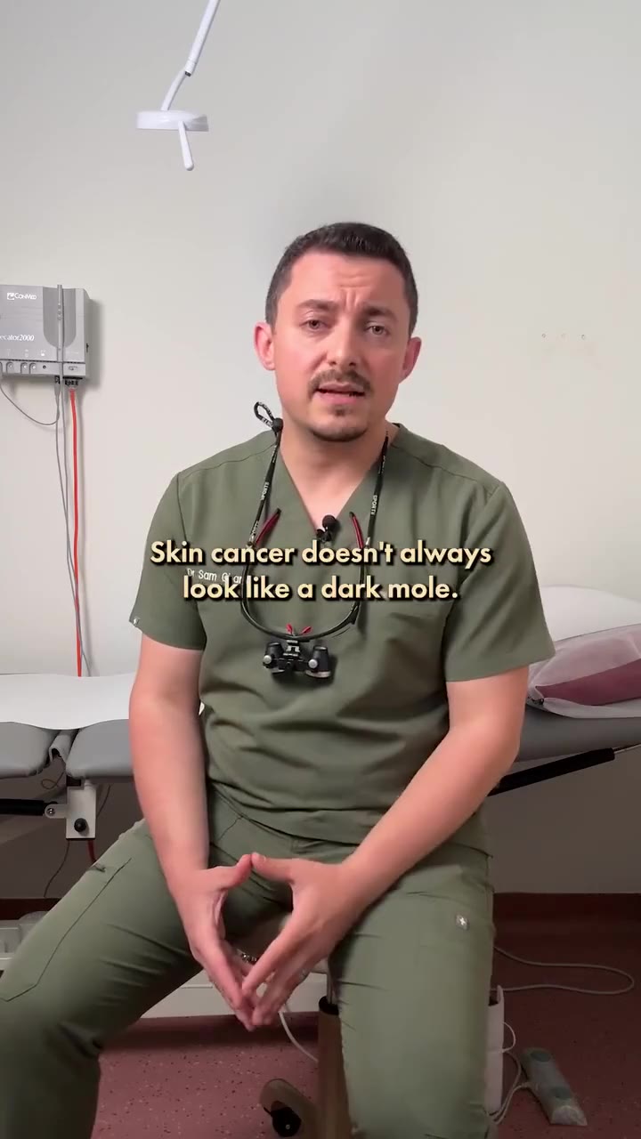 Narellan Medical + Skin video ad: doctor in scrubs on skin cancer not always looking like a dark mole