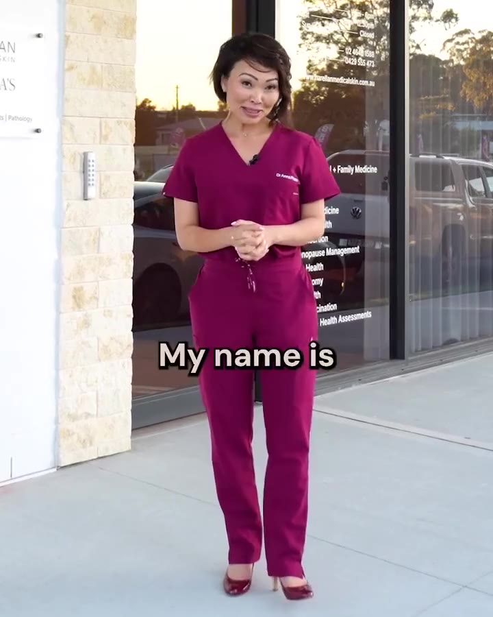 Narellan Medical + Skin video ad: doctor in maroon scrubs standing outside the clinic